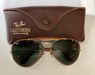 Vintage Ray- Ban Leathers Aviator Sunglasses Bausch And Lomb
