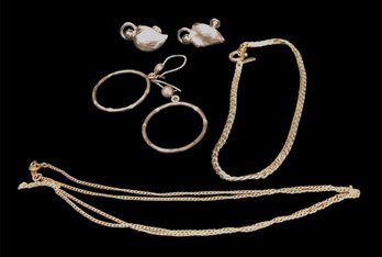 14 K Gold Chain, Sterling Earrings, 14 K Gold Plated Brace