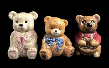 Three Large Teddy Bear Cookie Jars