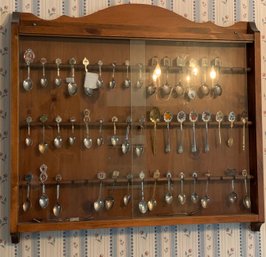 Souvenir Spoon Cabinet And 52 Spoons