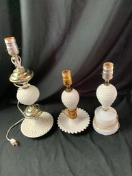 Three  Milk Glass,Hobnail Table Lamps