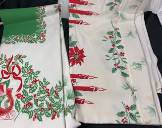 2 Vintage Linen Christmas Tablecloths