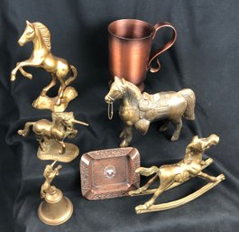 Brass Horses, Unicorns, Copper Mug & Ashtray