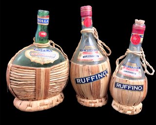 3 Vintage Italian Empty Wine Bottles 1959, 1970, 1971