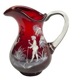 Murano Glass Cranberry Pitcher- Mary Gregory
