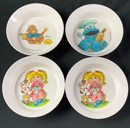4 Vintage Melamine Bowls 2 Cabbage Patch, 1 Cookie Monster, 1 Bunch Of Fun