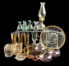 Assorted Glassware, Including Oil Lamp
