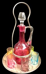 Glass Cordial Set With Farberware Stainless Steel Holder