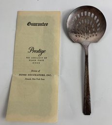 Oneida Prestige Silver Plate Grenoble Pattern Slotted Spoon And Paperwork From 1948