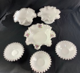 6 Pieces Fenton Silver Crest Including Hand Painted