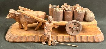 Carved Folk Art Man With Cart