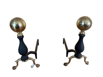 Brass Andirons With Black Base