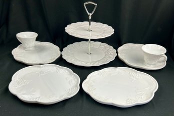 Milk Glass 2 Tier Serving Tray/ 4 Snack Trays 2 Cups