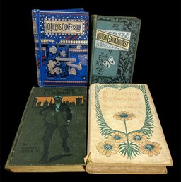 4 Antique Fiction Books With Decorative Covers. One With Dust Jacket.