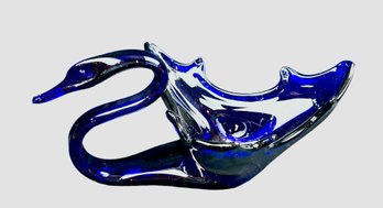Blown & Stretched Cobalt Blue Glass Swan