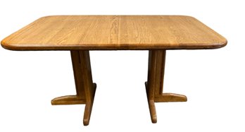2 Pedestal Rectangular Oak Table With Leaf