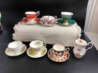 6 English Tea Cups And Saucers And A Milk Jug