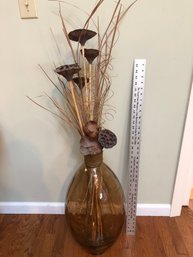 Large Glass Container With Arrangement, Approximately 40 Inches Tall