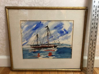 Picture Of Boat In Water, Appears To Be Original Watercolor