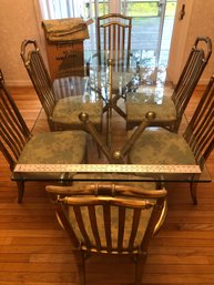 Glass Top Dining Room Table With Six Chairs, Includes Table Pads And Matching Tablecloth