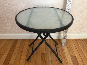 Nice Folding Metal And Glass Table, 18 Inches In Diameter