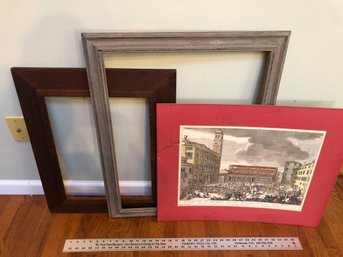 2 Wood Frames And Old Colorized Print