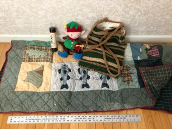 456 Pick Up Sticks Game, Stuffed Elf, Crochet Bag, Patch Work Blanket