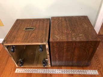 2 Hollow Wood Boxes On Wheels, 16 In.
