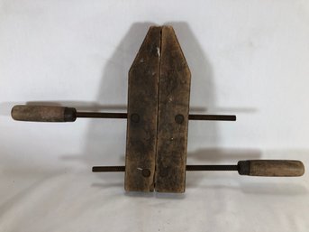 Vintage Antique Large Primitive Wooden Vise Clamp Wood Working Tool Screw