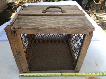 Old Wooden Animal Crate With Sliding Door, As Is