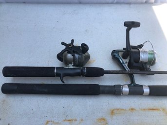 Two Fishing Poles, With Reels  See Pics, Approximately Six And 7 Feet Long, Untested