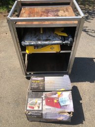 Heavy Duty Metal Rolling Cart With Two Tile Saws, Untested