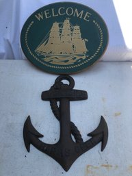 Metal Cocktails Bar Is Open Anchor And Wooden Welcome Sail Ship Sign