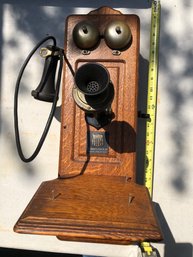 American Electric Antique Hand Crank Wooden Wall Telephone Untested