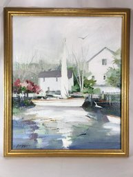 Original Painting - Cape Cod Sailboat By C. Gruppe, Known Listed Artist - Frame 26.5 X 22