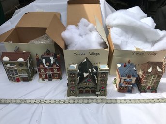 4 Department 56 Dickens Village Christmas Houses And Saint Nicholas Square Church, Nice Condition, See Pics