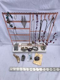 Lot Of Various Jewelry And Watches With Holder, Untested