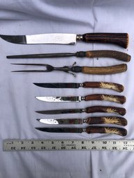 Various Animal Bone/antler Handle Knives And Utensils