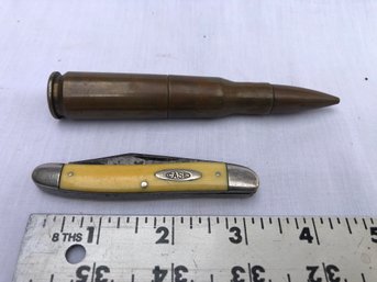 Inert Large Bullet, And Case Pocket Knife