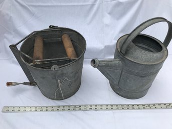 Old Wringer Bucket And Metal Watering Can