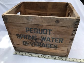 Pequot Spring Water Beverages Wood Crate, Approximately 17 Inches Long By 12 Inches Wide And 13 Inches Tall