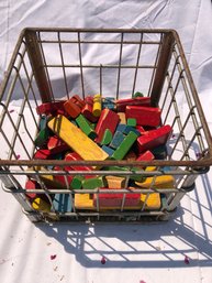 Old Steel Mill Crate With Childrens Wood Paint Blocks