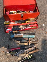 Red Toolbox Filled With Old  Tools