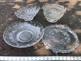 4 Glass, Bowls And Tray