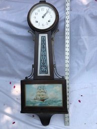 Old New Haven, Clock Company, Hanging Wind Up Ship Clock. Untested, All Glass Intact