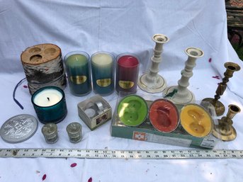 Lot Of Candles And Candleholders