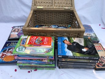 Basket With Lid, Filled With Various Mostly DVDs, All Cases Checked, Some New