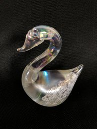 Albert E Price Swan Goose Iridescent Opalescent Splatter Art Glass Figurine Approx 3.5 Tall