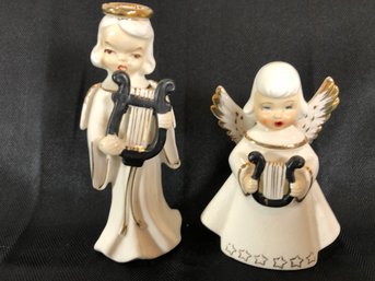 Pair Of Chase Vintage Porcelain Angels - Hand Painted - Made In Japan