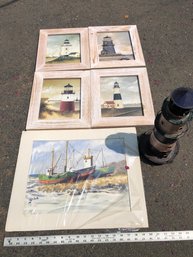 4 Framed Lighthouse Prints, Ship, Print, Metal, Lighthouse